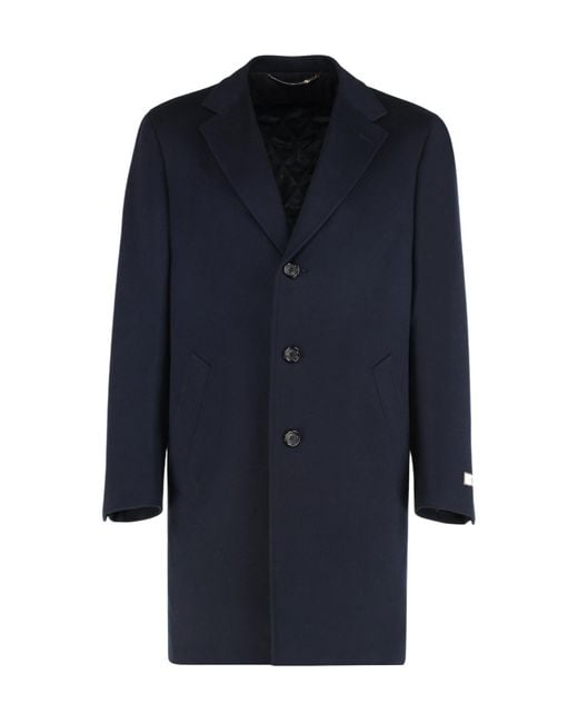 Canali Blue Classic Wool Coat for men