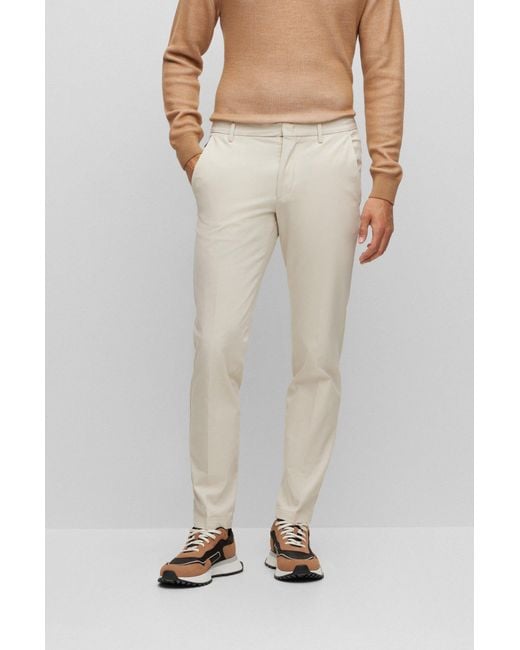 Boss Gray Boss Stretched Slim-Fit Trousers for men