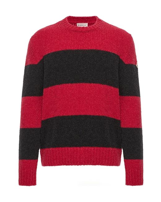 Moncler Red Striped Wool Blend Bouclé Sweater for men
