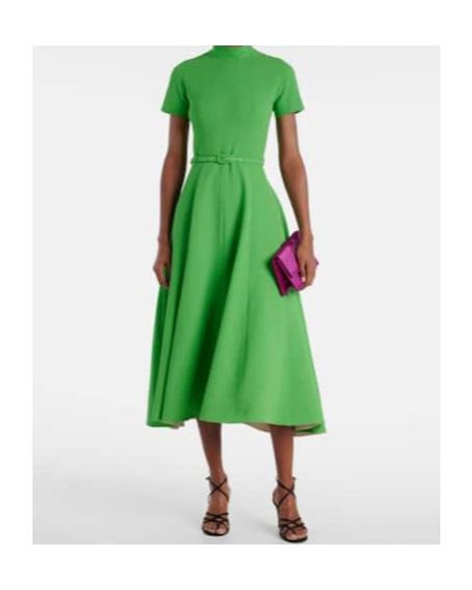 Emilia Wickstead Green Camilla Belted Wool Midi Dress