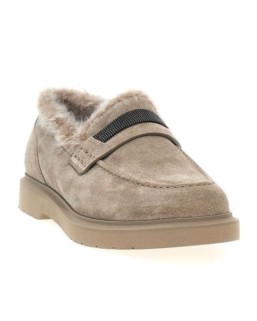 Brunello Cucinelli Gray Monile Round Toe Loafers