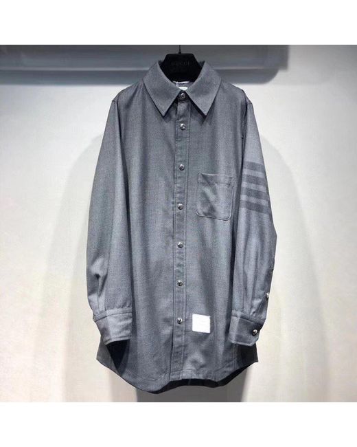 Thom Browne Gray Flannel Tonal 4-Bar Shirt Jacket for men