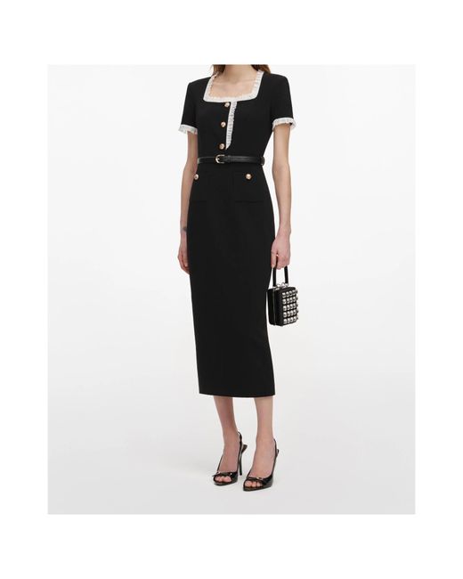 Self-Portrait Black Crepe Contrast Frill Midi Dress