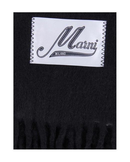 Marni Black Logo Patch Fringed-Edge Scarf