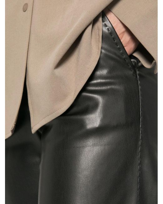 ERMANNO FIRENZE Gray Wide-Leg Faux Leather Casual Trousers