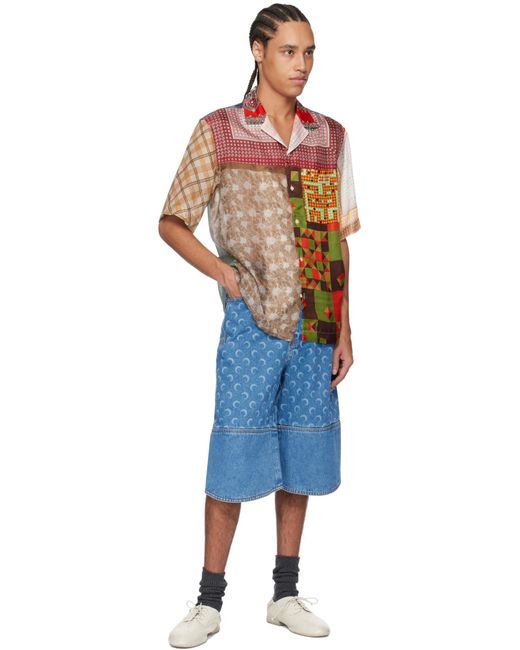 MARINE SERRE Multicolor Patchwork Scarf Printed Bowling Shirt for men