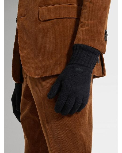 Zegna Black Oasi Logo Embroidered Knit Gloves for men