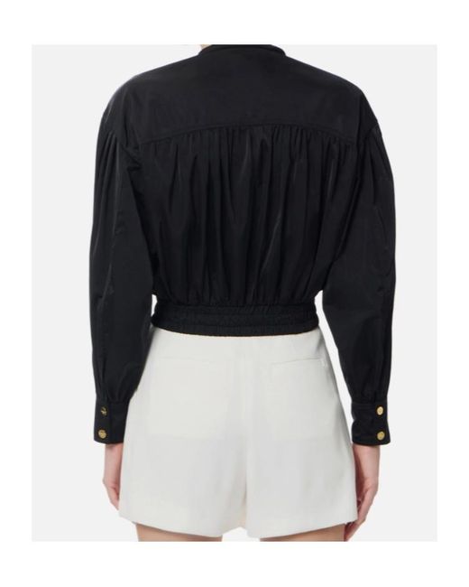 Elisabetta Franchi Black Zip-Up Crewneck Bomber Jacket