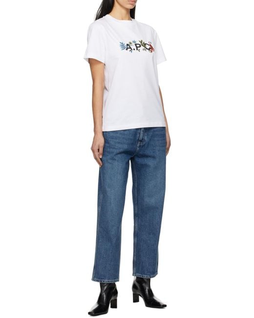 A.P.C. White Logo Printed Crewneck T-Shirt for men