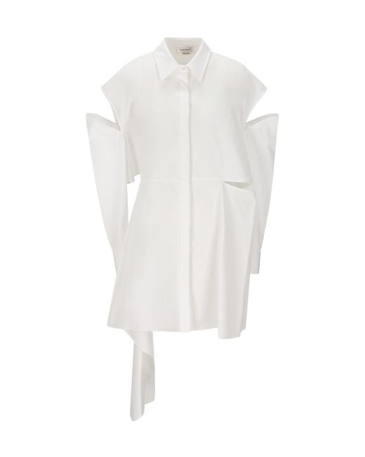 McQueen White Cut-Out Detailed Shirt Dress