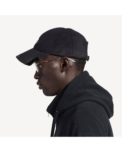 Balenciaga Black Embroidered Fleece Baseball Cap for men