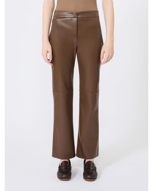 Max Mara Brown Straight-Leg Leather-Effect Trousers