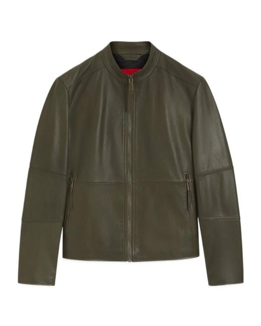 Boss Green Grained-Leather Jacket for men