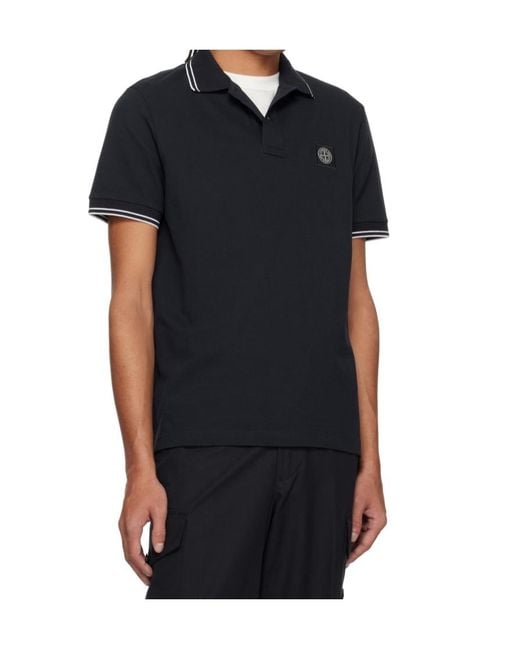 Stone Island Blue Logo Patch Short-Sleeved Polo Shirt for men