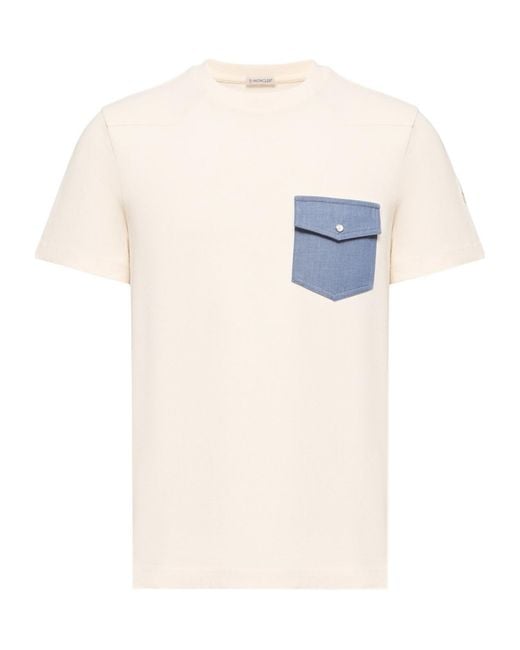 Moncler White Contrast Chest Pocket T-Shirt for men