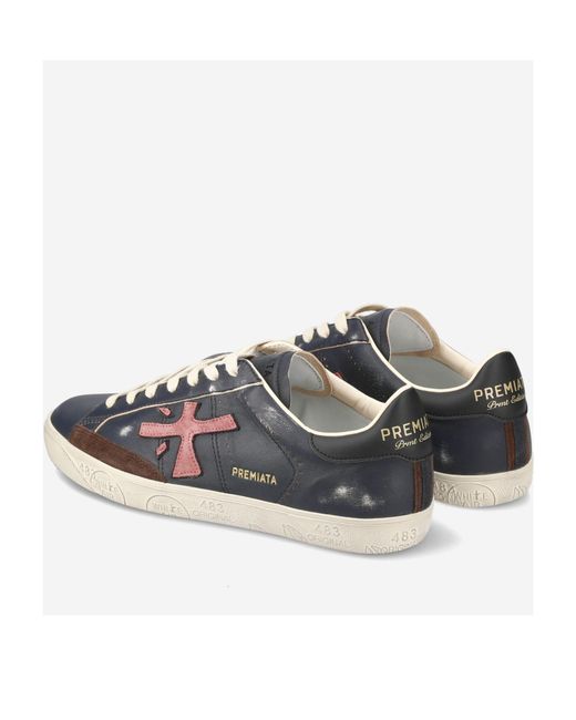 Premiata Blue Lace-Up Low-Cut Casual Shoes for men