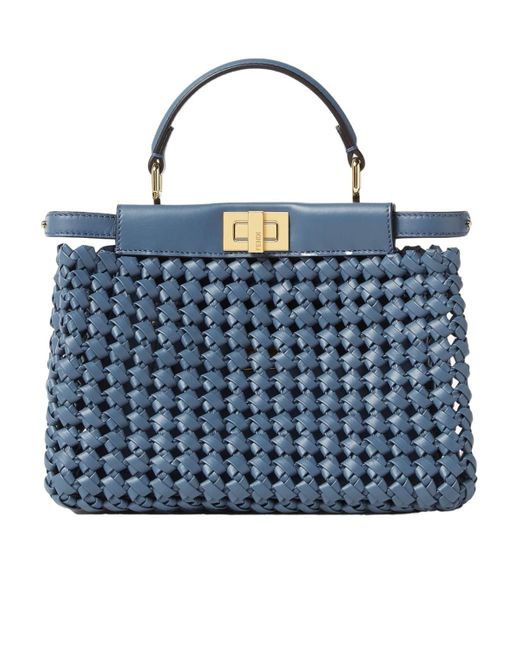 Fendi Blue Interlaced Leather Bag