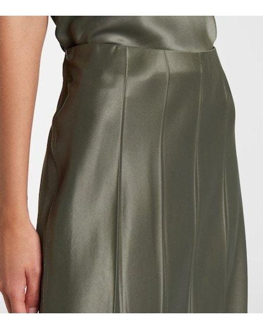 Vince Green Pleated Satin Midi Skirt