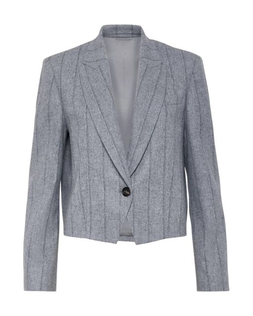 Brunello Cucinelli Blue Striped Cropped Flannel Blazer