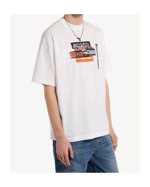 Balenciaga White Bumper Stickers Medium-Fit T-Shirt for men
