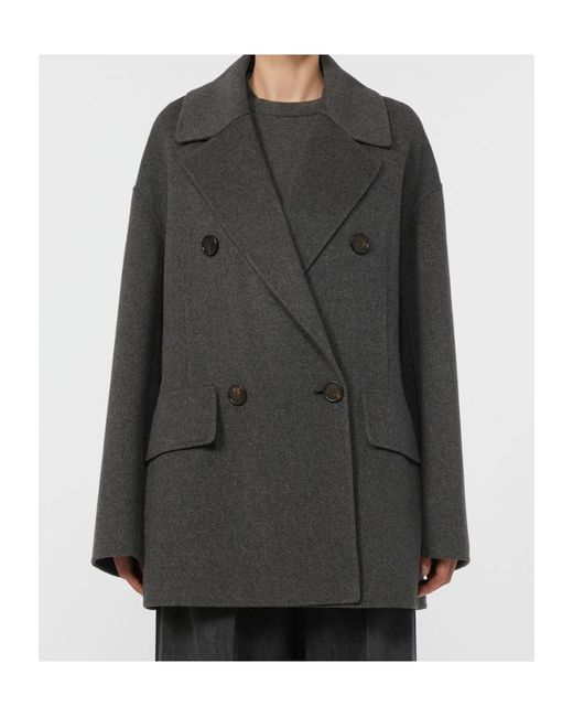 Max Mara Gray Wool Drap Double-Breasted Jacket