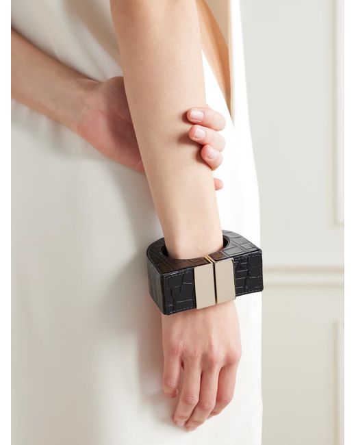 Tom Ford Black Alligator-Patterned Patent Leather Cuffs