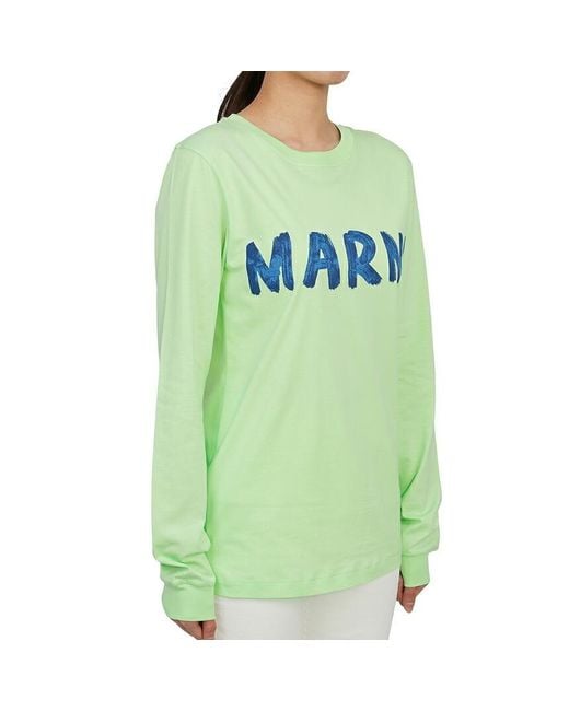 Marni Green Logo Print Long Sleeve T-Shirt