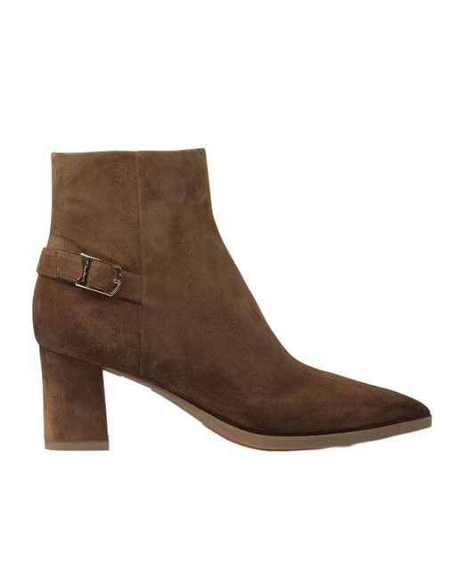 Santoni Brown Pointed High-Heeled Ankle Boots