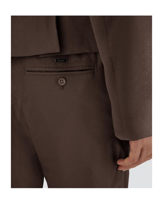 Herno Brown Seersucker Straight-Leg Trousers for men