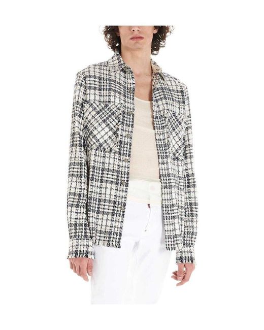Faith Connexion White Shirt With Frayed Edges And Checked Outside