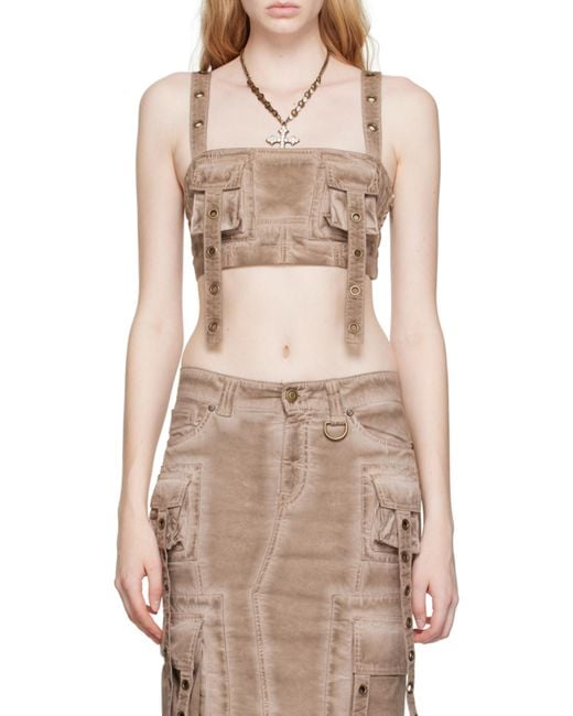 Blumarine Pink Cargo-Style Eyelet Detailed Cropped Top