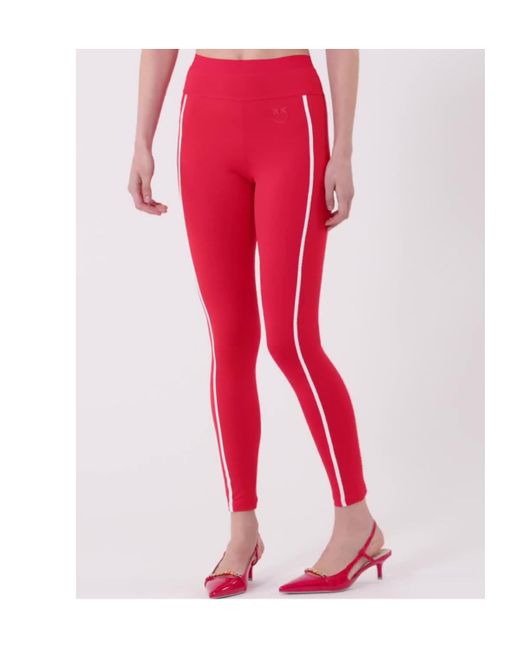 Pinko Red Side-Striped Slim-Fit Leggings