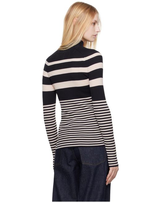 Moncler Black Turtleneck Striped Knit Jumper