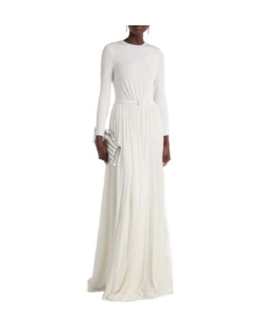 Ralph Lauren White Shirred Leather-Trimmed Maxi Dress