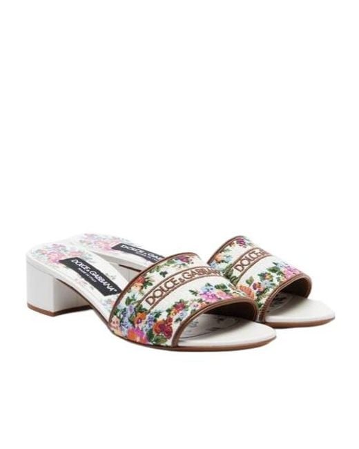 Dolce & Gabbana White Leather-Trimmed Mules