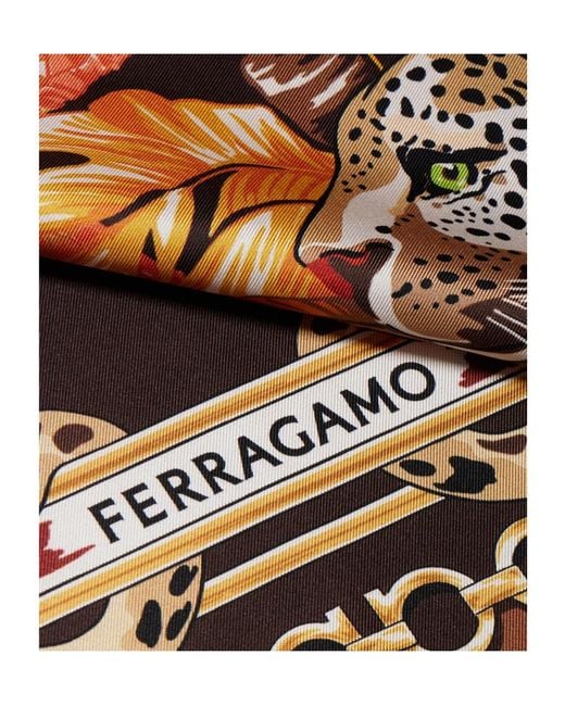 Ferragamo Metallic Poised Leopards Print Silk Scarf
