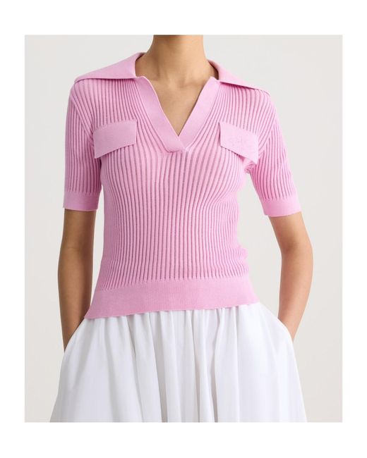 Patou Pink Ribbed Polo Knitted Top
