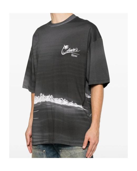 Amiri Gray Palm Tree Printed Crewneck T-Shirt for men