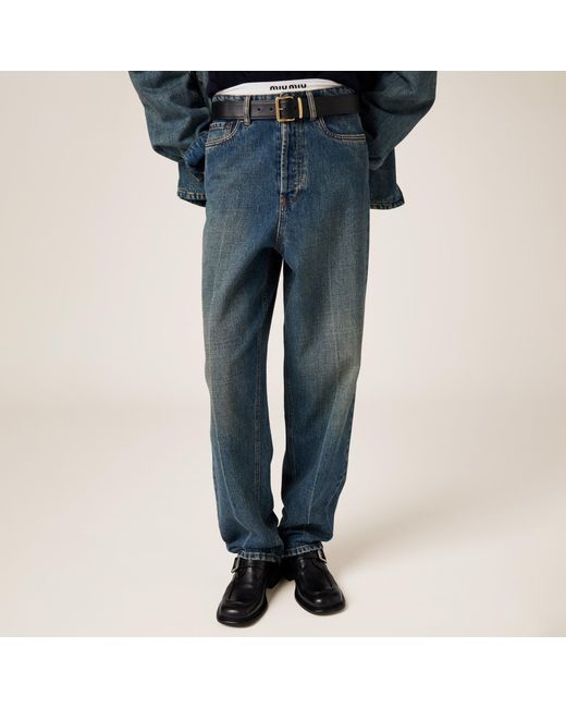 Miu Miu Blue Logo-Embroidered Denim Jeans