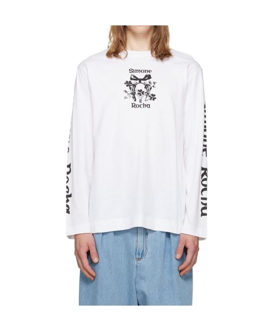 Simone Rocha White Printed Long-Sleeved T-Shirt for men