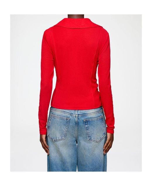 Ganni Red Draped Wrap Polo Top