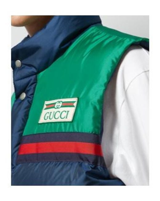 Gucci Blue Colour Blocked Logo Patch Padded Gilet for men