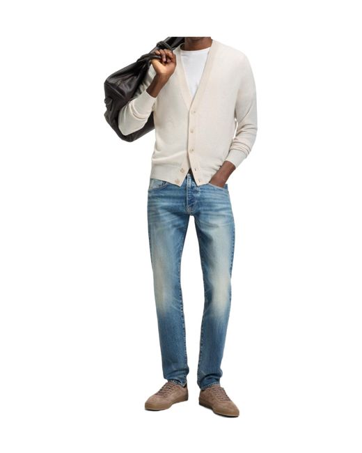Boss White Knitted V-Neck Cardigan for men