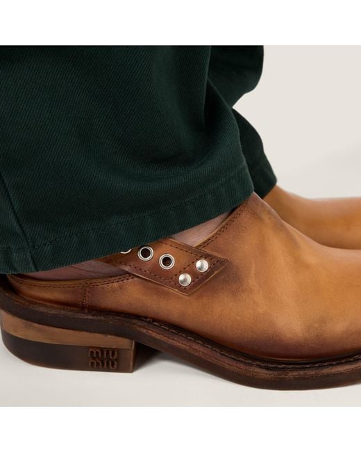 Miu Miu Brown Foule Buckle-Fastened Mules