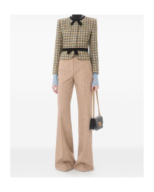 Valentino Green Bow Detailed Crewneck Tweed Jacket