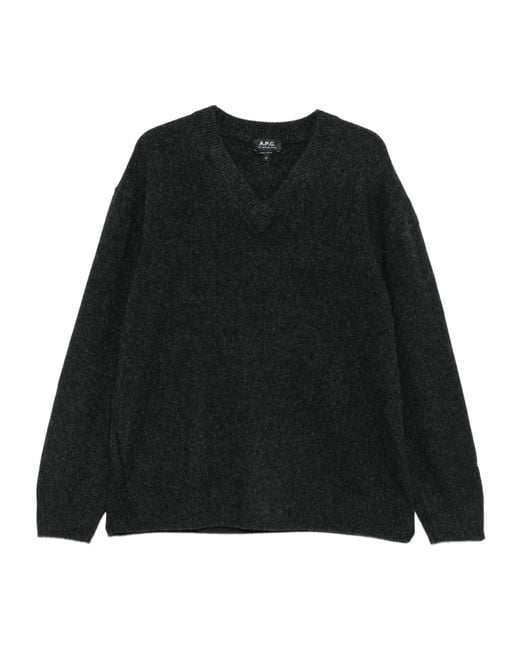 A.P.C. Black V-Neck Wool Sweater for men