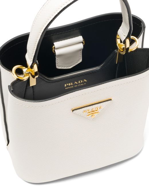 Prada White Small Saffiano Leather Panier Bag