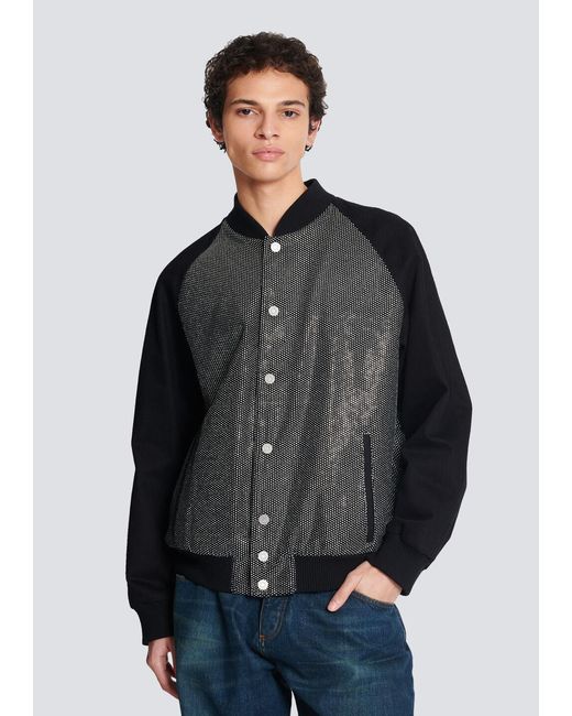 Balmain Black Embellished Bomber Jacket for men