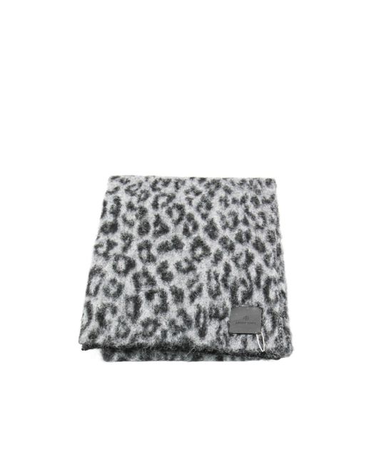 Anine Bing White Leopard Printed Knitted Scarf