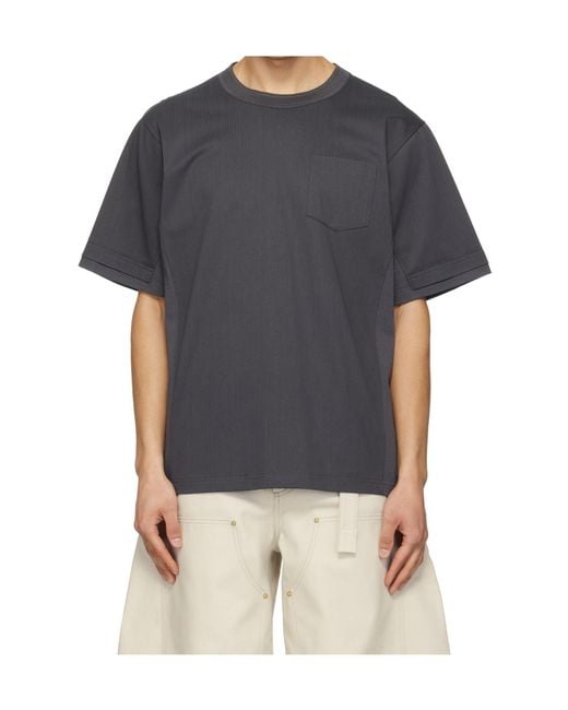 Sacai Gray Crew Neck Short-Sleeved T-Shirt for men